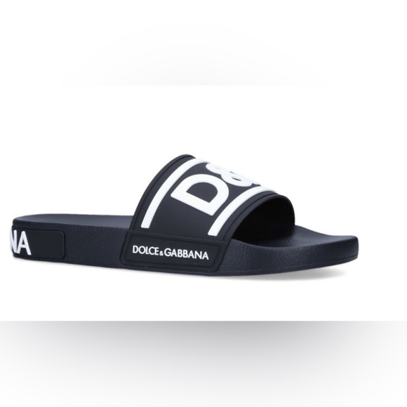 Dolce&Gabbana Black White Logo Pool Slides EU Size 40 (Mens US 9) Unisex - Picture 3 of 17